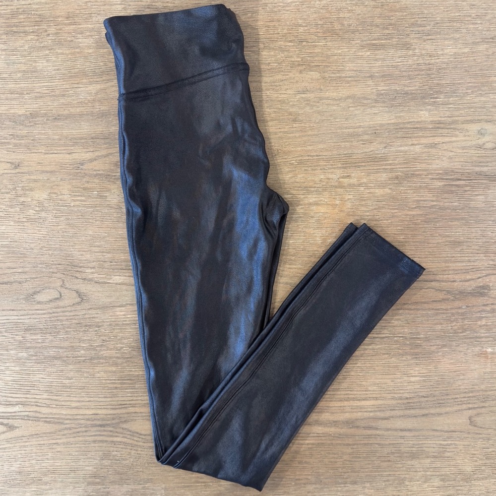 Spanx Shape Faux Leather Wet‎ Look Best Selling Leggings-Black-Size S-RRP $98